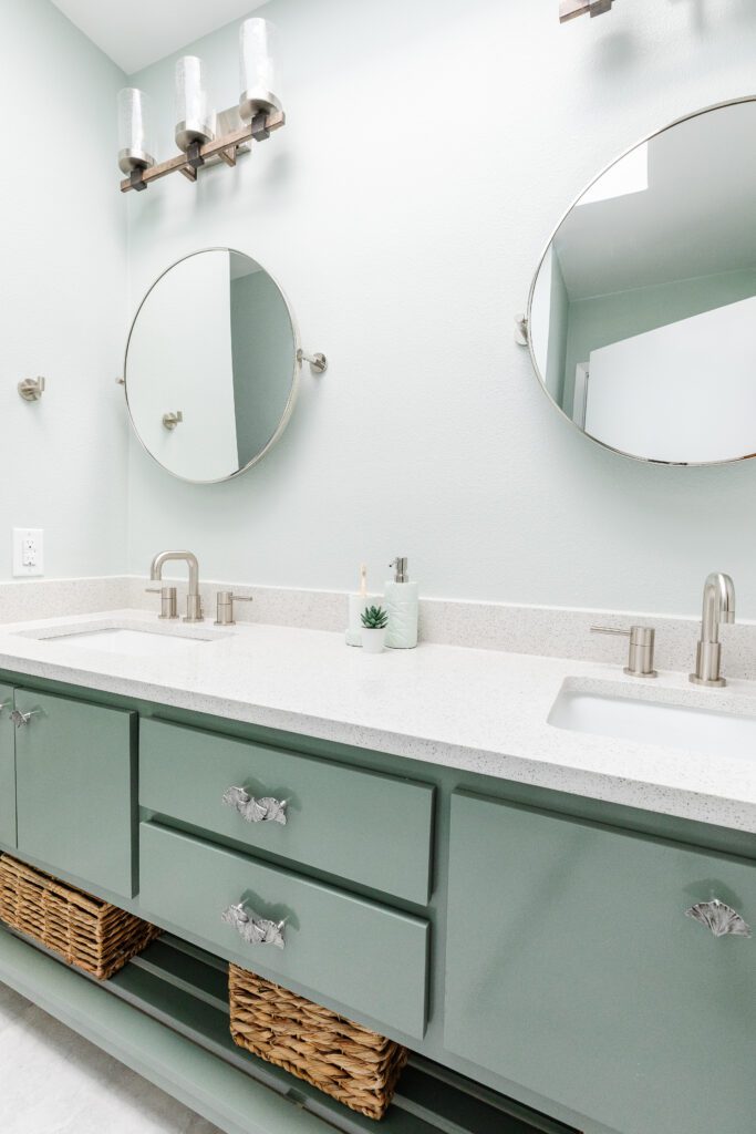 custom double vanity in sage green